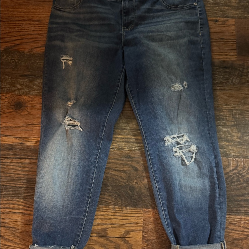 Maurices Dark Blue Distressed Cuffed Jeans